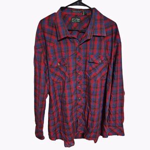 J Forest Co Button Up Shirt Mens Size XXL Red Blue Plaid Long Sleeve Classic